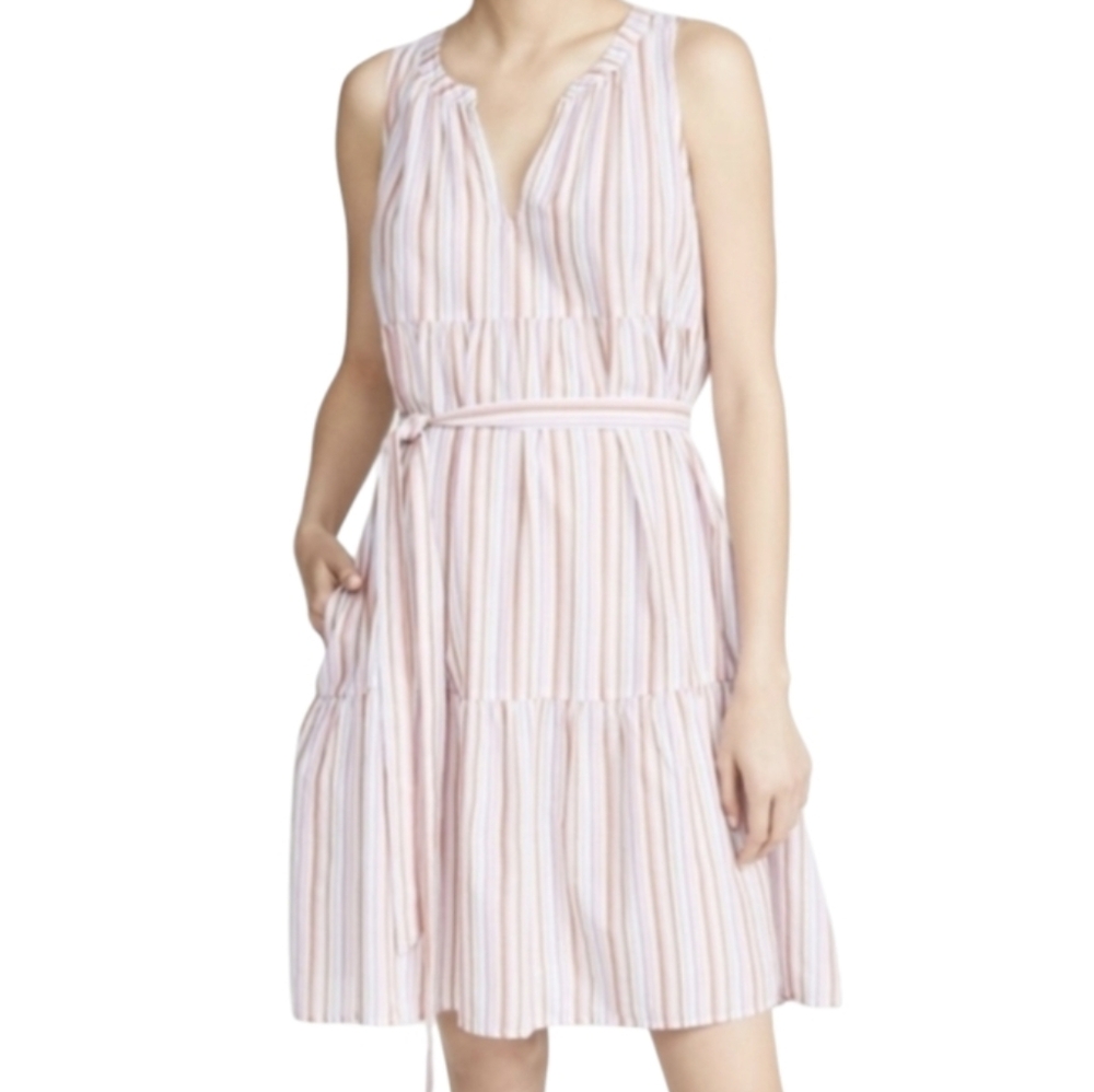 XiRENA Small Eloise Dress Striped Luxury Cotton Sundress Tie Belt